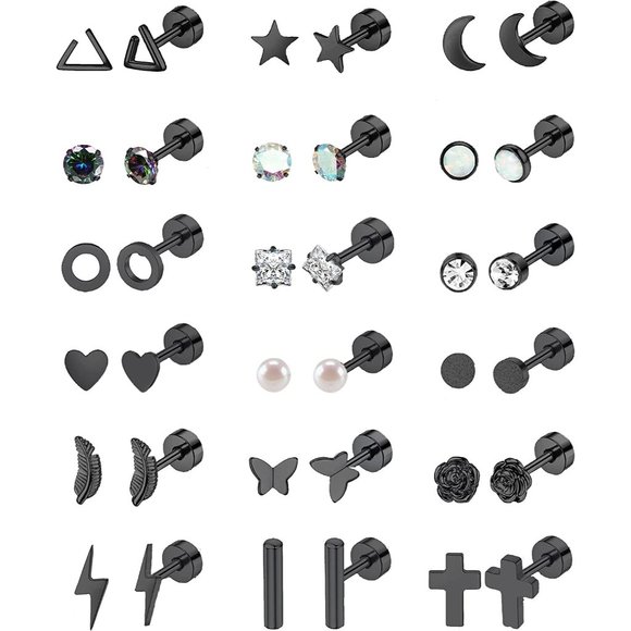 18 Pairs Stainless Steel Stud Earrings Set for Women Men Star Moon flowe… - Picture 3 of 15